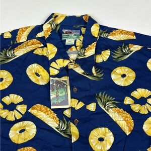 NWT Reyn Spooner Shirt Men’s XL Hawaiian Blue  Pineapple Polo Golf Vacation